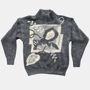 Vintage Santoria Silk Angora Blend Mock Neck Botanical Sweater Womens Medium 90s